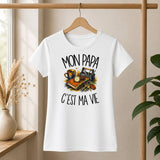 T-shirt Femme Blanc Mon papa c'est ma vie