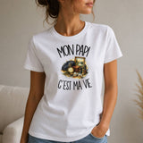 T-shirt Femme Blanc Mon papi c'est ma vie