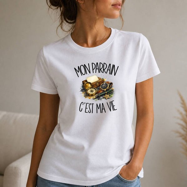 T-shirt Femme Blanc Mon parrain c'est ma vie
