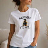 T-shirt Femme Blanc Mon Rottweiler c'est ma vie