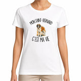 T-shirt Femme Blanc Mon Saint-Bernard c'est ma vie