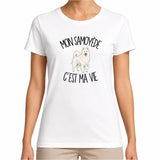 T-shirt Femme Blanc Mon Samoyède c'est ma vie