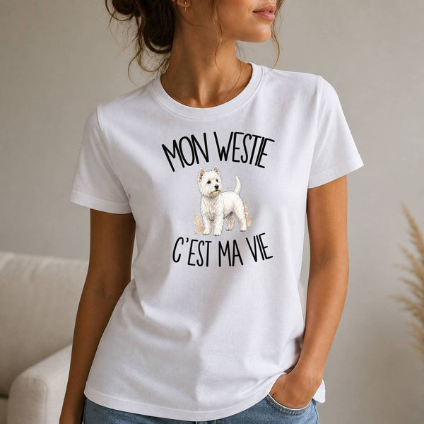 T-shirt Femme Blanc Mon Westie c'est ma vie