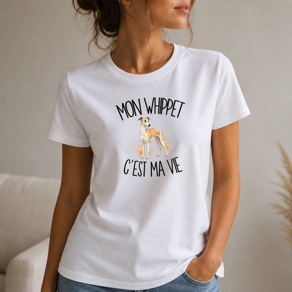 T-shirt Femme Blanc Mon Whippet c'est ma vie