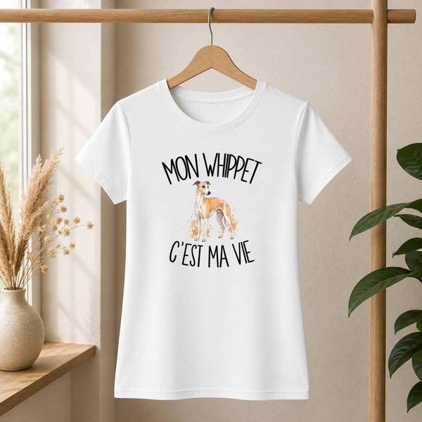 T-shirt Femme Blanc Mon Whippet c'est ma vie