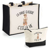Cabas homme ou femme sac plage ou shopping tote bag pochette trousse Idée cadeau original pour anniversaire Noël travail départ retraite collègue famille fete des mères fetes des pères papa maman mamie papi