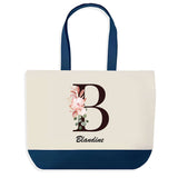 Sac de shopping bleu Blandine Lettre Fleur