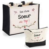 Cabas femme sac plage ou shopping tote bag pochette trousse Idée cadeau original pour anniversaire Noël travail départ retraite collègue famille fete des mères maman mamie