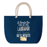 Sac de plage Bleu anse corde Labrador Travailler Dur pour mon Chien
