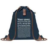 Sac à Dos Bleu avec Pochette Tonton Bonne ou de Mauvaise