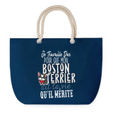 Sac de plage Bleu anse corde Boston Terrier Travailler Dur pour mon Chien