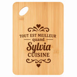 Planche bambou gravée personnalisée femme idée cadeau Fête des Mères apéro 30×20 prénom cuisine plateau fromage anniversaire noel maman mamie