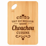 Planche bambou gravée personnalisée femme homme idée cadeau Fête des Mères Fête des Pères apéro papa maman prénom cuisine plateau fromage