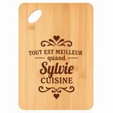 Planche bambou gravée personnalisée femme idée cadeau Fête des Mères apéro 30×20 prénom cuisine plateau fromage anniversaire noel maman mamie