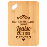 Planche bambou gravée personnalisée femme idée cadeau Fête des Mères apéro 30×20 prénom cuisine plateau fromage anniversaire noel maman mamie