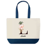 Sac de shopping bleu Lucile Lettre Fleur