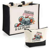 Cabas femme sac plage ou shopping tote bag pochette trousse Idée cadeau original pour anniversaire Noël travail départ retraite collègue famille fete des mères maman mamie