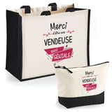 Cabas femme sac plage ou shopping tote bag pochette trousse Idée cadeau original pour anniversaire Noël travail départ retraite collègue famille fete des mères maman mamie