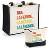 Cabas femme sac plage ou shopping tote bag pochette trousse Idée cadeau original pour anniversaire Noël travail départ retraite collègue famille fete des mères maman mamie