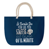 Sac de plage Bleu anse corde Staffie Travailler Dur pour mon Chien
