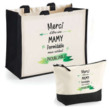 Cabas femme sac plage ou shopping tote bag pochette trousse Idée cadeau original pour anniversaire Noël travail départ retraite collègue famille fete des mères maman mamie
