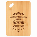 Planche bambou gravée personnalisée femme idée cadeau Fête des Mères apéro 30×20 prénom cuisine plateau fromage anniversaire noel maman mamie