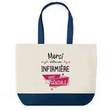 Sac de shopping bleu Merci Infirmière Géniale