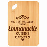 Planche bambou gravée personnalisée femme idée cadeau Fête des Mères apéro 30×20 prénom cuisine plateau fromage anniversaire noel maman mamie