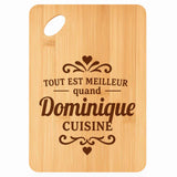 Planche bambou gravée personnalisée femme homme idée cadeau Fête des Mères Fête des Pères apéro papa maman prénom cuisine plateau fromage