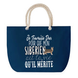 Sac de plage Bleu anse corde Siberien Travailler Dur pour mon Chat