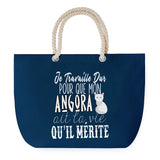 Sac de plage Bleu anse corde Angora Travailler Dur pour mon Chat