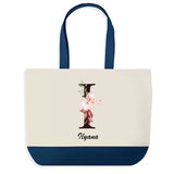 Sac de shopping bleu Ilyana Lettre Fleur