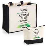 Cabas femme sac plage ou shopping tote bag pochette trousse Idée cadeau original pour anniversaire Noël travail départ retraite collègue famille fete des mères maman mamie