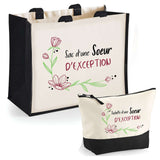 Cabas femme sac plage ou shopping tote bag pochette trousse Idée cadeau original pour anniversaire Noël travail départ retraite collègue famille fete des mères maman mamie