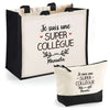 Cabas femme sac plage ou shopping tote bag pochette trousse Idée cadeau original pour anniversaire Noël travail départ retraite collègue famille fete des mères maman mamie