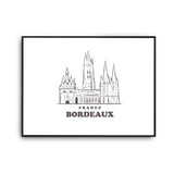 Affiche Bordeaux | Poster Tableau dessin ville de France pour décoration murale qualité papier Premium A4 - Planetee