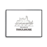Affiche Toulouse | Poster Tableau dessin ville de France pour décoration murale qualité papier Premium A4 - Planetee