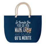 Sac de plage Bleu anse corde Maine Coon Travailler Dur pour mon Chat