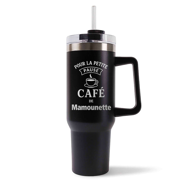 Mug isotherme Noir La Pause Café de Mamounette