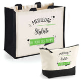 Cabas femme sac plage ou shopping tote bag pochette trousse Idée cadeau original pour anniversaire Noël travail départ retraite collègue famille fete des mères maman mamie