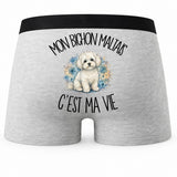 Boxer Homme Mon Bichon Maltais c'est ma vie – Impression au dos
