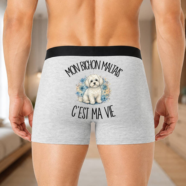 Boxer Homme Mon Bichon Maltais c'est ma vie – Impression au dos