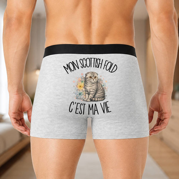 Boxer Homme Mon Scottish Fold c'est ma vie – Impression au dos