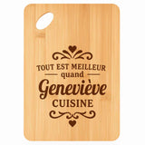 Planche bambou gravée personnalisée femme idée cadeau Fête des Mères apéro 30×20 prénom cuisine plateau fromage anniversaire noel maman mamie