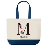 Sac de shopping bleu Marjorie Lettre Fleur