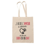 Tote bag Amour à donner chien ou chat