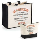 Cabas femme sac plage ou shopping tote bag pochette trousse Idée cadeau original pour anniversaire Noël travail départ retraite collègue famille fete des mères maman mamie