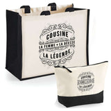 Cabas femme sac plage ou shopping tote bag pochette trousse Idée cadeau original pour anniversaire Noël travail départ retraite collègue famille fete des mères maman mamie