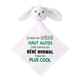 Doudou Bébé Lapin Humour Haut Alpin Gaze de Coton Cadeau Baby Shower