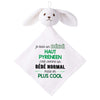 Doudou Bébé Lapin Humour Haut Pyreneen Gaze de Coton Cadeau Baby Shower